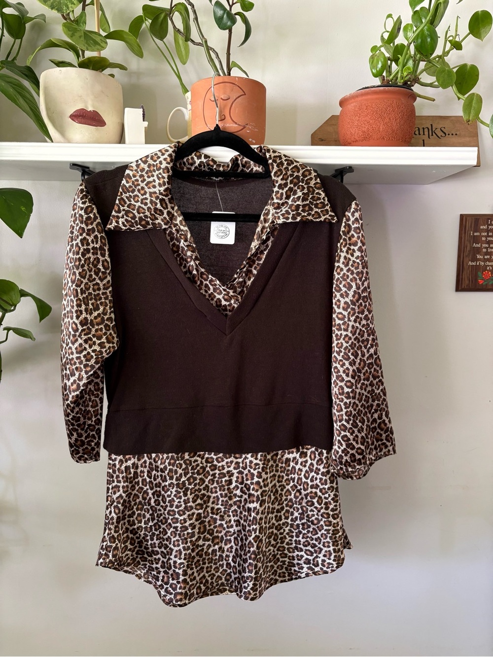 Y2K Brown Leopard Print Layered Blouse